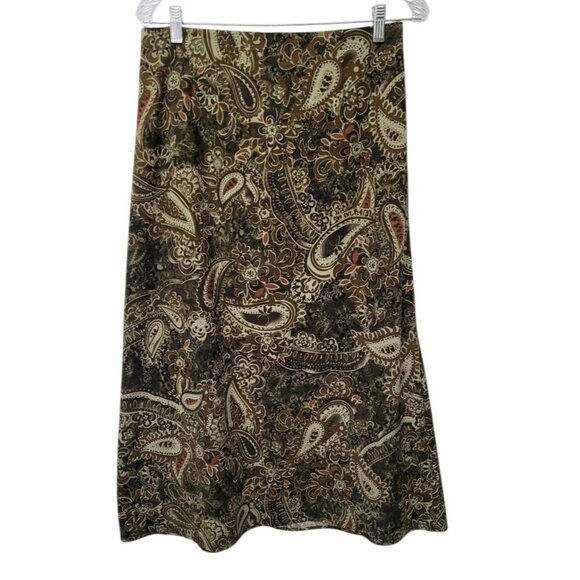 Vintage Skirt Women’s 10 Green Brown Paisley Floral Ankle A-Line Elastic Forest - Picture 3 of 9